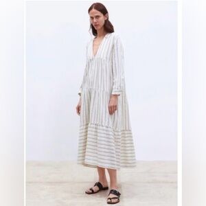 Zara White Striped Long Sleeve Maxi Dress